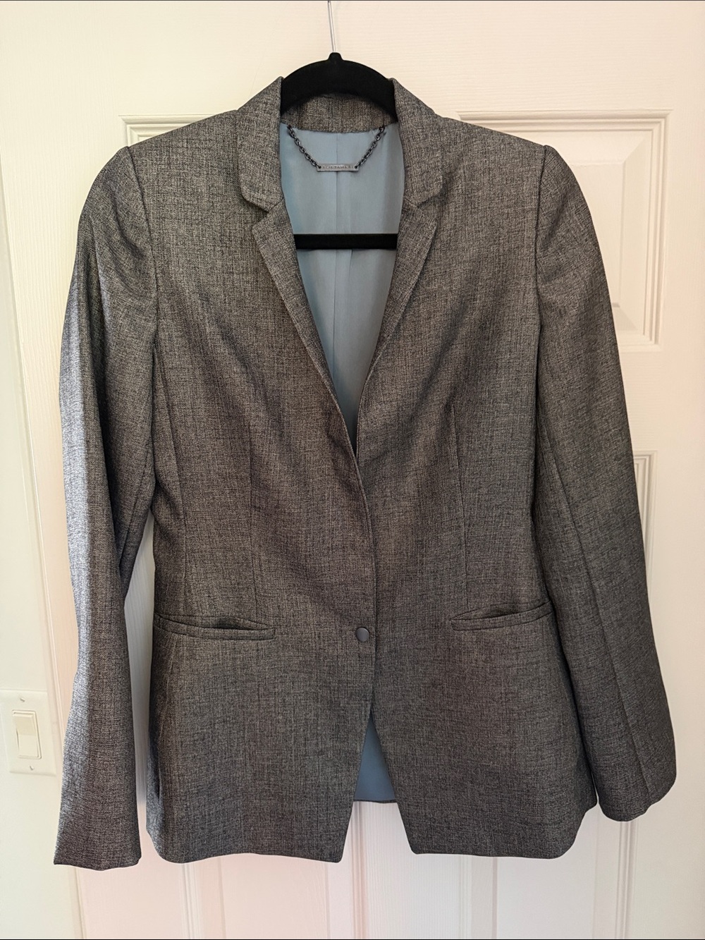 Elie Tahari Gray Tweed Single-Button Blazer
